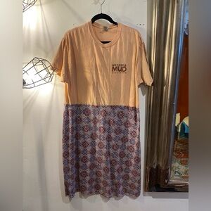 OOAK Upcycled MT Mud top Mandal skirt Peach and Blue Patterned Dress